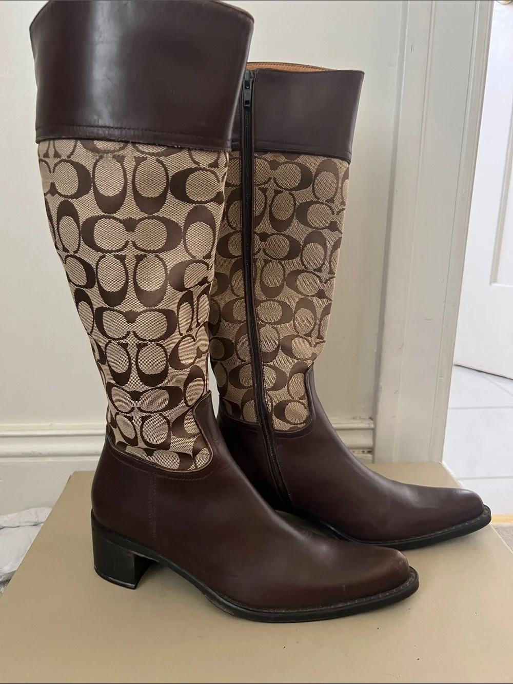 Coach Brown Signature Canvas Over-the-Knee Boots